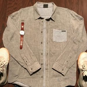 Oakley Grey Button Down w Stripped Pocket
